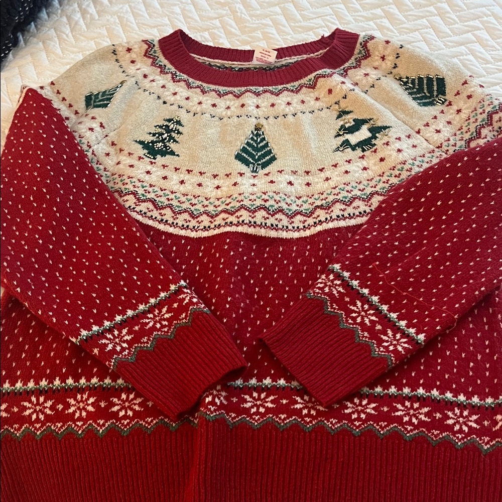 Holiday Time Red and Cream Knit Sweater